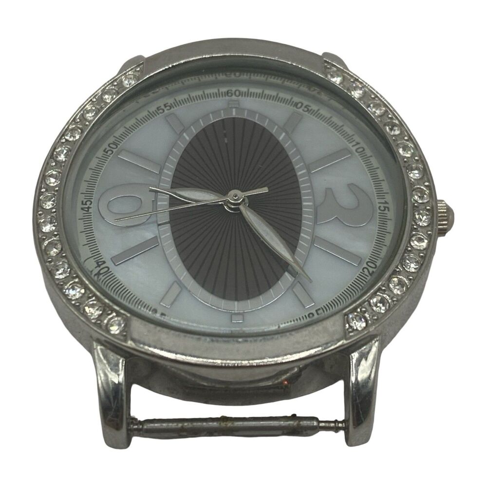 37mm Round Crystal Bezel Silvertone Women's Watch Pearl Deco Dial Needs Battery